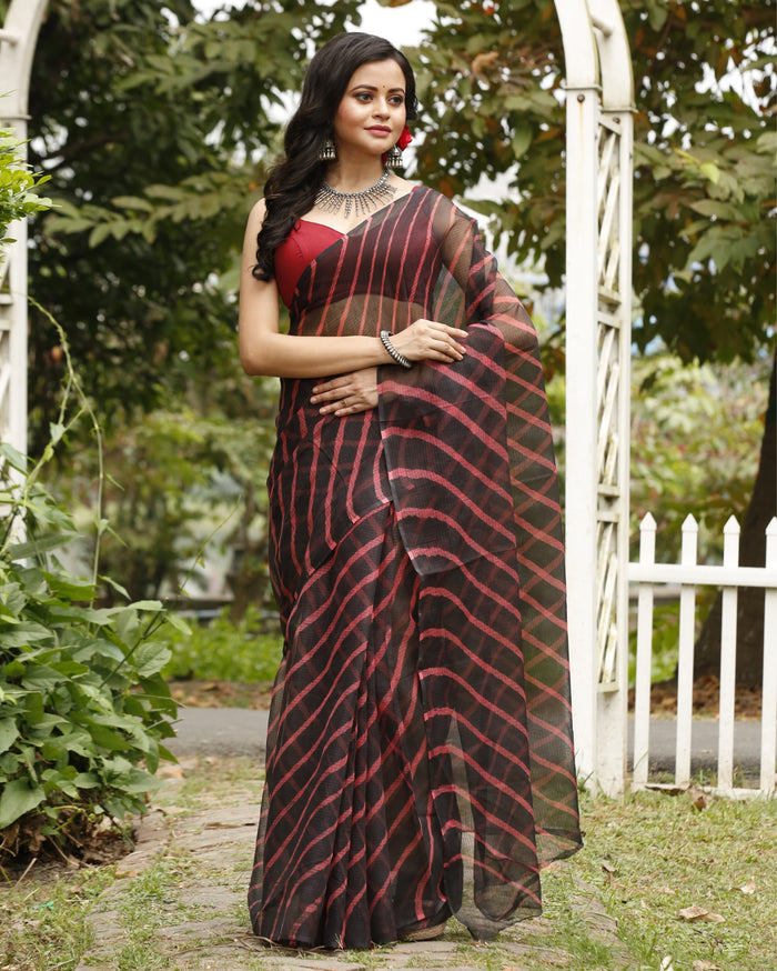 Mysterious Pure Silk Kota Doria Pink Saree Handcrafted