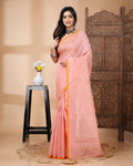 Tissue Silk Pink Saree Plain Running Blouse | Indiehaat