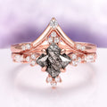 Princess Cut Rutilated Quartz Engagement Ring Set in 14K Solid Rose Gold by Aquamarise Gold, featuring a unique rutilated quartz center with sparkling diamond accents in a modern rose gold setting.
