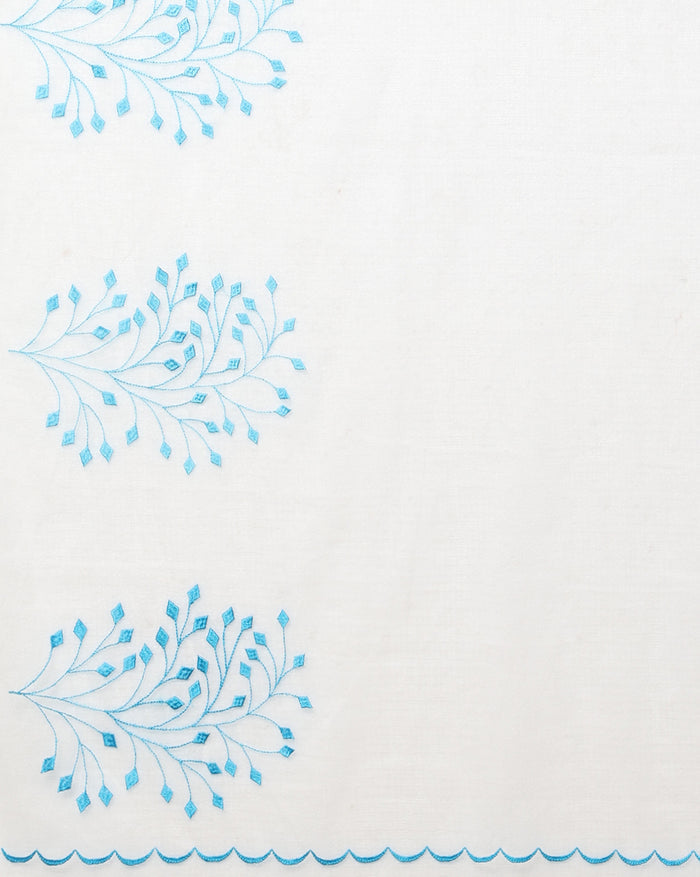Kota Doria Embroidery White Saree with blouse Handcrafted-Indiehaat