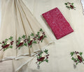 Kota Doria Embroidery Beige color Saree with blouse Handcrafted-Indiehaat