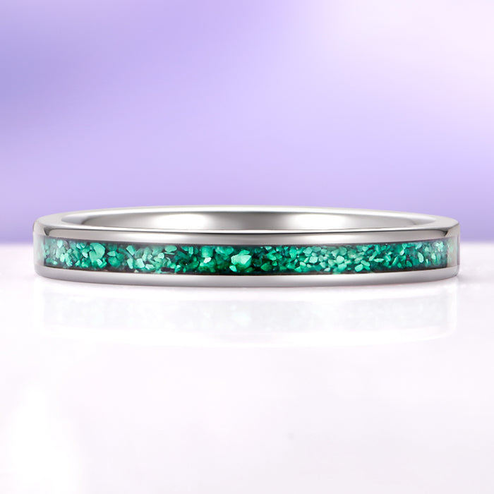 Natural Malachite Minimalist Couples Ring Set featuring a slim silver band with crushed malachite inlay, crafted by Aquamarise, part of Matching Couples' Rings, Men's Rings Silver, and New Arrivals collections.