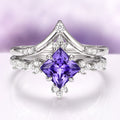 Natural Amethyst Engagement Ring Set in 14K White Gold by Aquamarise featuring a princess-cut amethyst centerpiece with sparkling diamond accents on an elegant white gold band, part of Solid Gold Engagement Rings and February Birthstone collections.