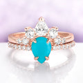 Turquoise Ring Set Rose Gold | Teardrop Vintage Engagement
