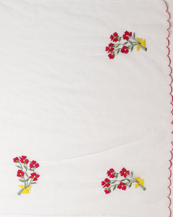 Natural White Pure Kota Doria Saree Embroidered