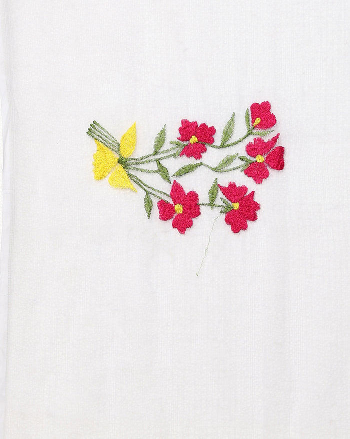 Natural White Pure Kota Doria Saree Embroidered