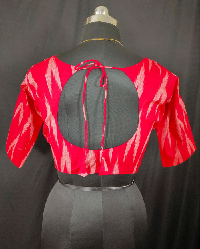 Pure Cotton Blouse Neon Pink Color Ikkat Design - IndieHaat