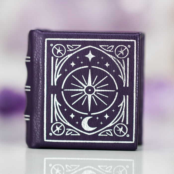 Night Court Handmade Leather Book Ring Box (Small) by Aquamarise, featuring intricate celestial design, perfect for ring storage and magical proposal moments.