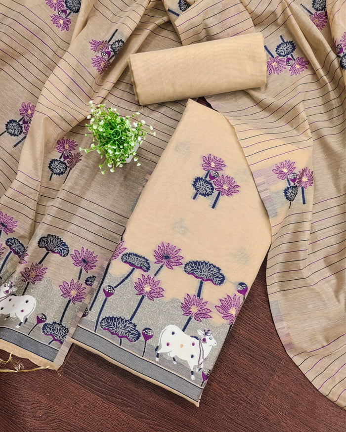 Indiehaat | Banarasi Cotton Brocade Suit Green