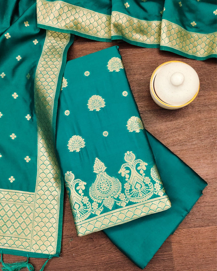 Indiehaat | Banarasi Brocade Lichi Silk Blue Suit