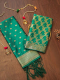 Indiehaat | Banarasi Silk Brocade Dupatta Green