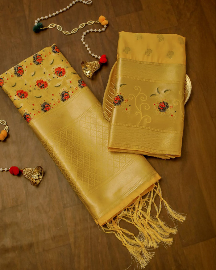 Indiehaat | Banarasi Lichi Silk Brocade Weaving Suit Golden