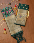 Indiehaat | Banarasi Lichi Silk Brocade Weaving Suit Green