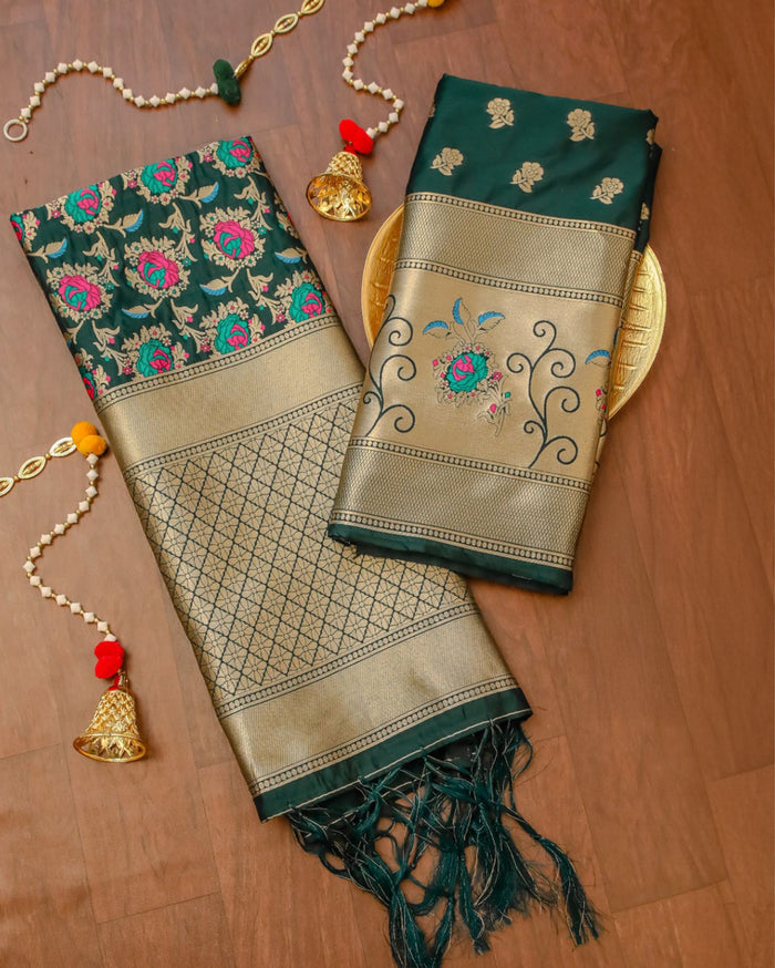 Indiehaat | Banarasi Lichi Silk Brocade Weaving Suit Green