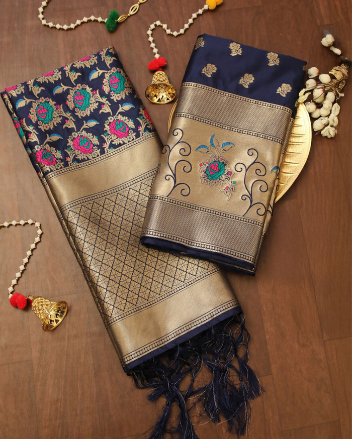 Indiehaat | Banarasi Lichi Silk Brocade Weaving Suit Blue
