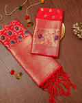 Indiehaat | Banarasi Lichi Silk Brocade Weaving Suit Orange