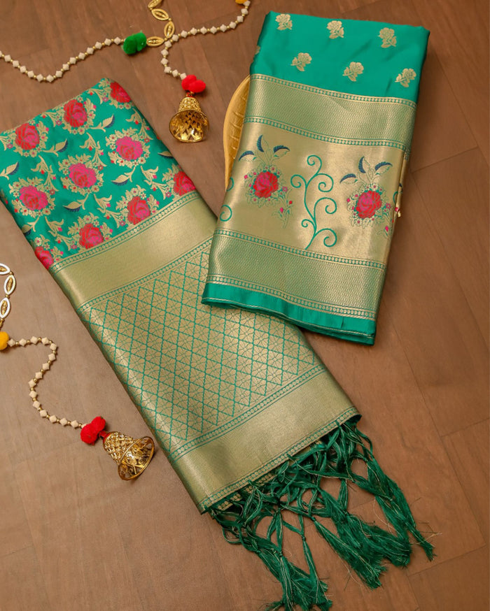 Indiehaat | Banarasi Lichi Silk Brocade Weaving Suit Green