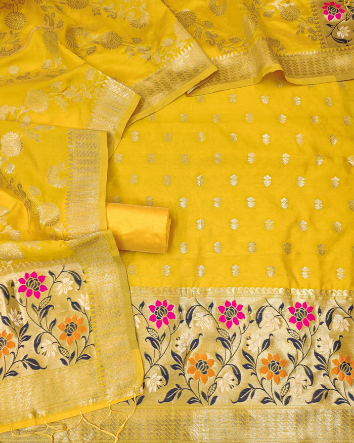 Indiehaat | Banarasi Lichi Silk Brocade Yellow Suit