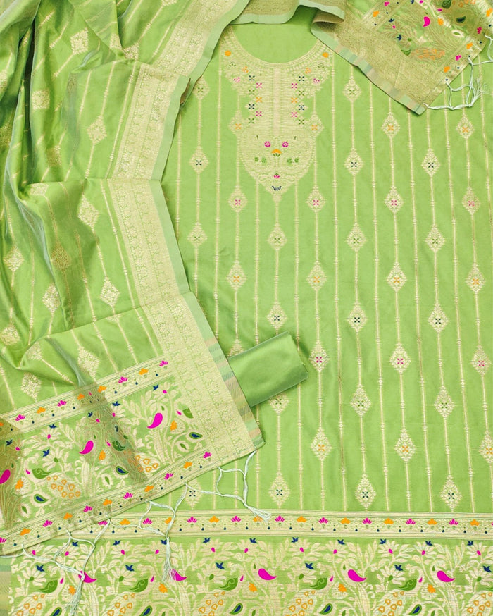 Indiehaat | Banarasi Cotton Thread Work Suit Green