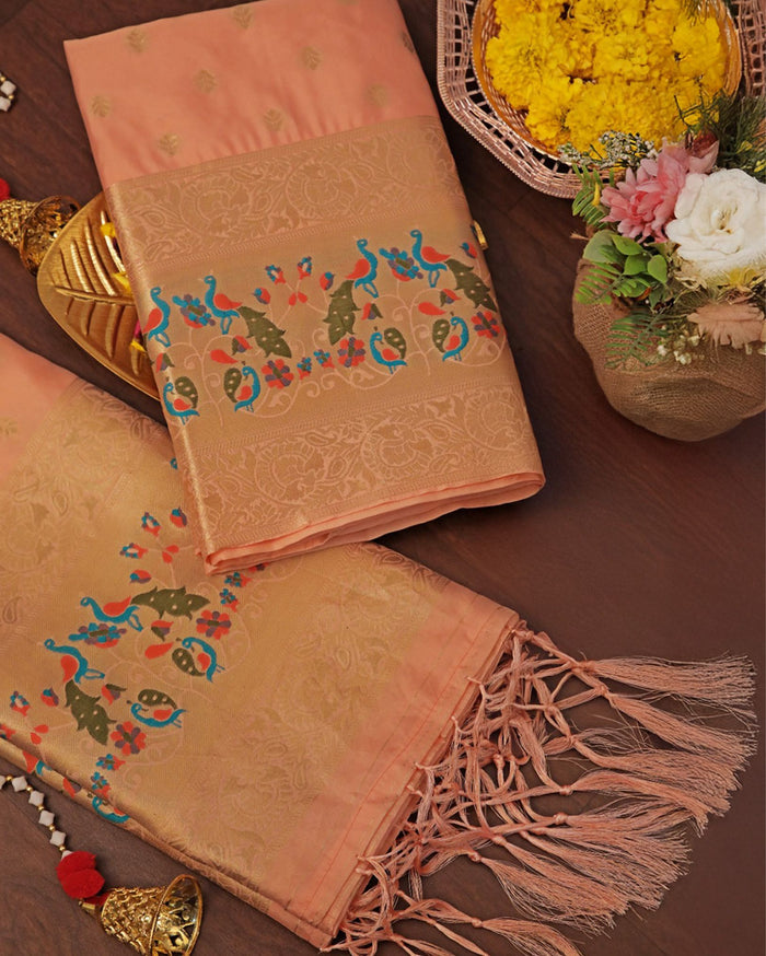Indiehaat | Banarasi Lichi Silk Brocade Peach Suit