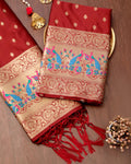 Indiehaat | Banarasi Lichi Silk Brocade Red Suit