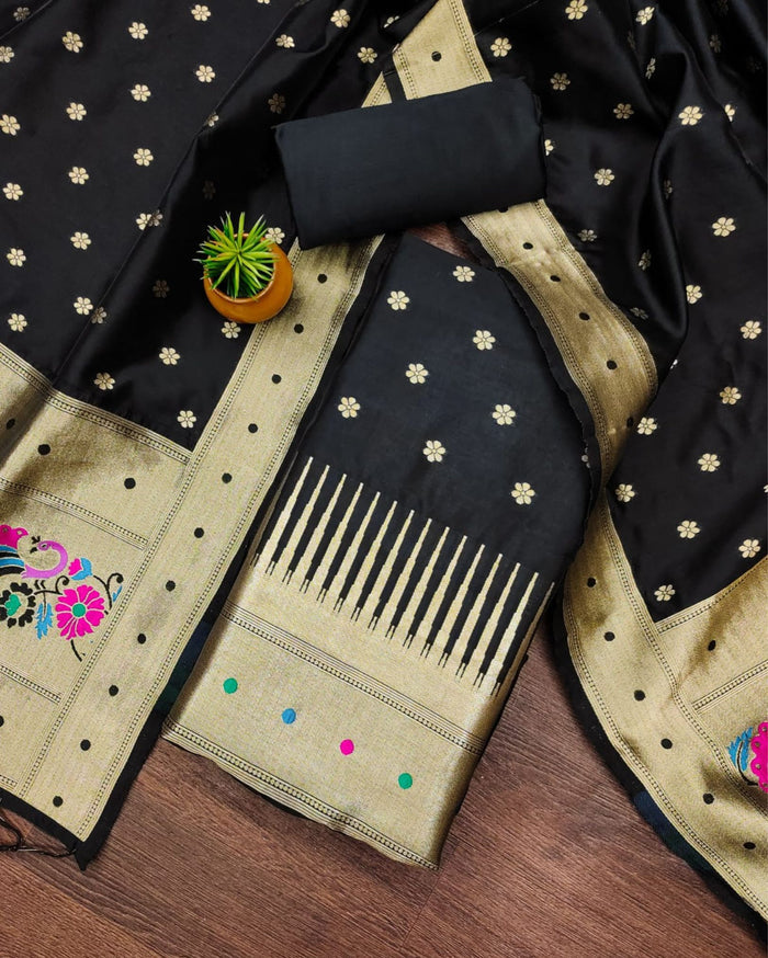 Indiehaat | Banarasi Lichi Silk Brocade Suit Black