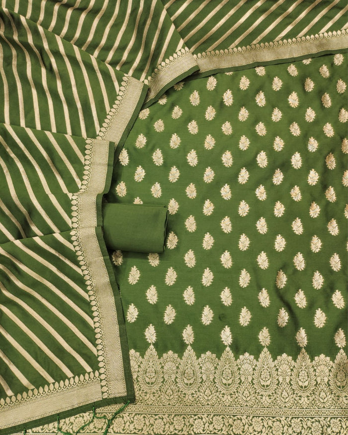 Indiehaat | Banarasi Lichi Silk Green Suit Brocade Weaving