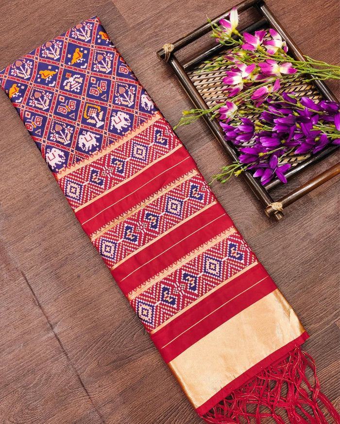 Indiehaat | Banarasi Lichi Silk Patola Dupatta Blue