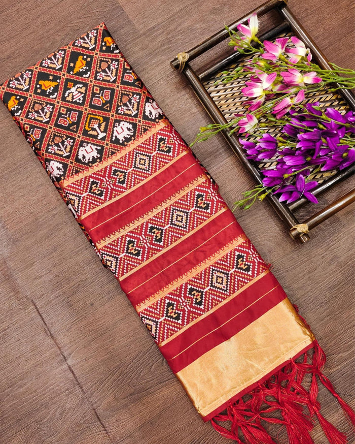 Indiehaat | Banarasi Lichi Silk Patola Dupatta Black