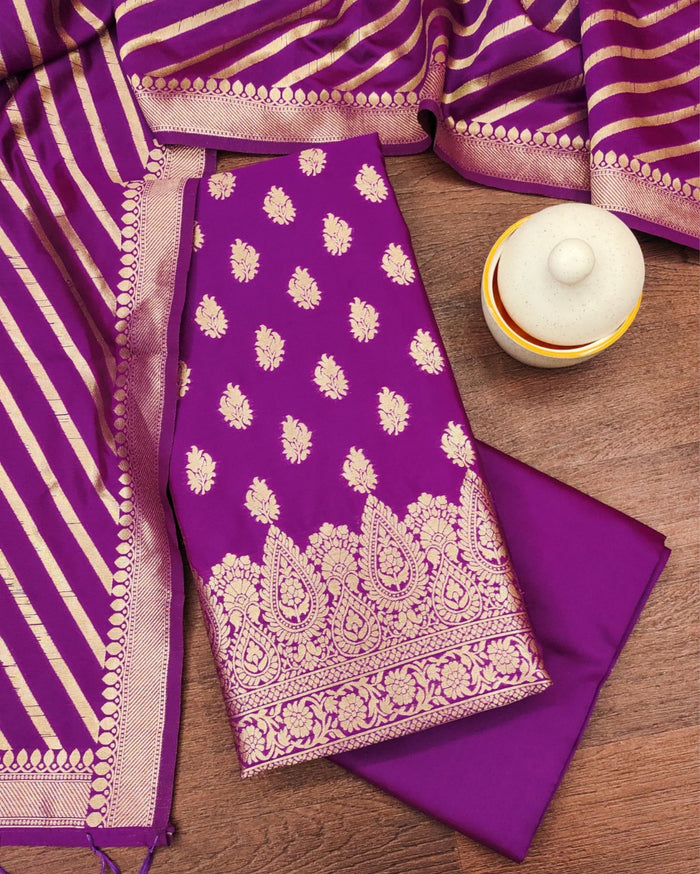 Indiehaat | Banarasi Lichi Silk Purple Suit Brocade Weaving