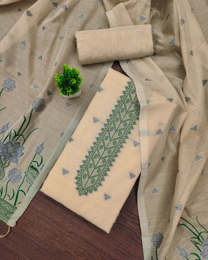 Indiehaat | Banarasi Cotton Thread Work Suit Beige