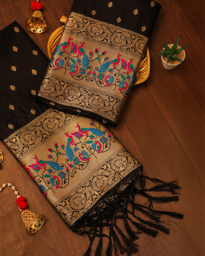 Indiehaat | Banarasi Lichi Silk Brocade Dupatta Black