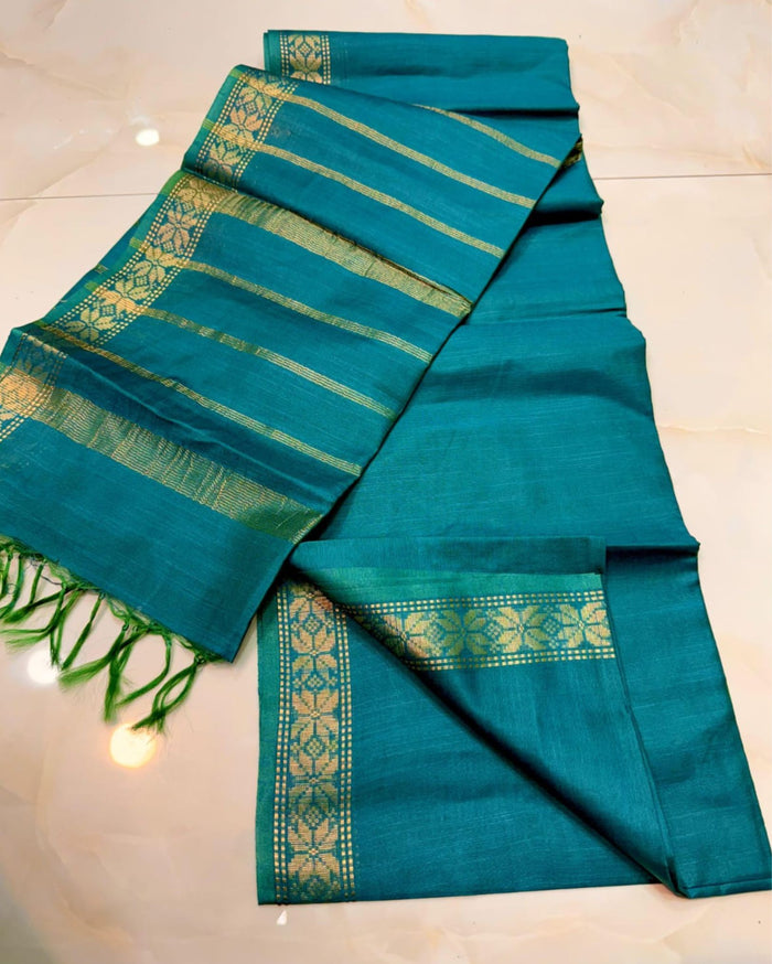 Indiehaat | Kota Silk Weaving Border Blue Saree