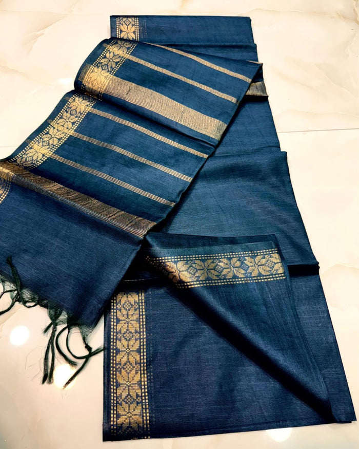 Indiehaat | Kota Silk Weaving Border Blue Saree