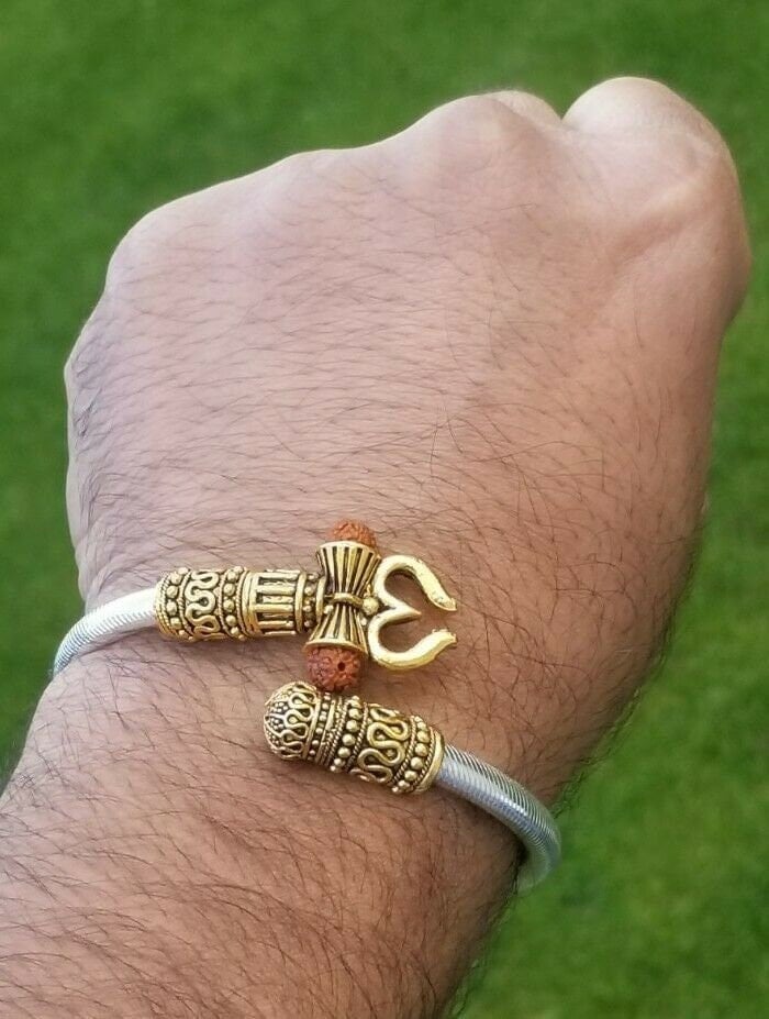 Om namo shivay bracelet kara hindu kada trishul trident rudraksha bead bangle i8