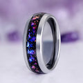 Orion Nebula® Galaxy Fire Opal Band in Tungsten Carbide (8mm) by Aquamarise, polished band with crushed violet, indigo, and pink opal inlay, celestial-inspired men's wedding ring.