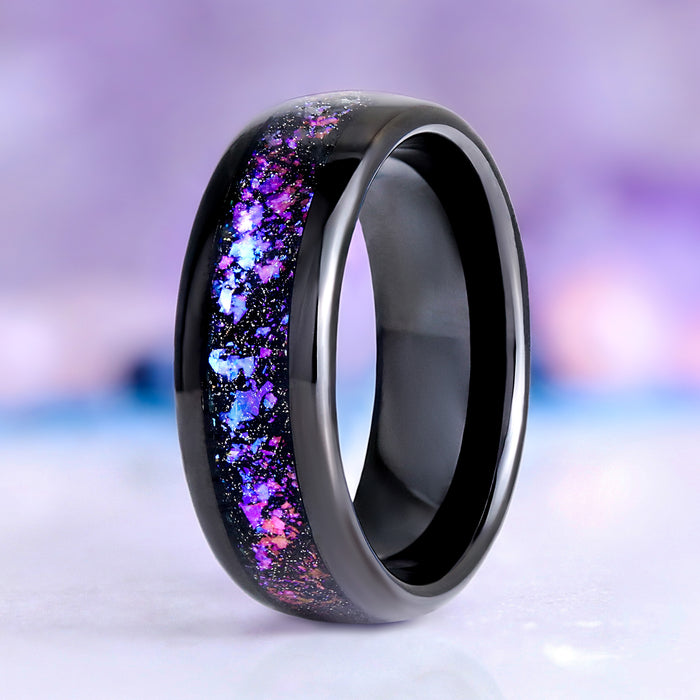 Cornflower Sapphire & Orion Nebula™ Couples Ring Set – close-up detail