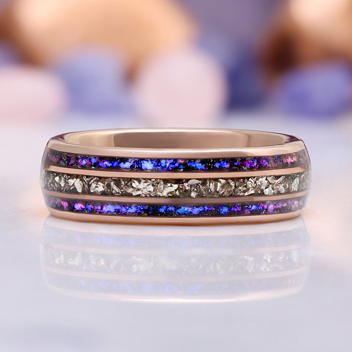 Orion Nebula® & Crushed Diamond Wedding Band in Tungsten (6mm) – side profile view