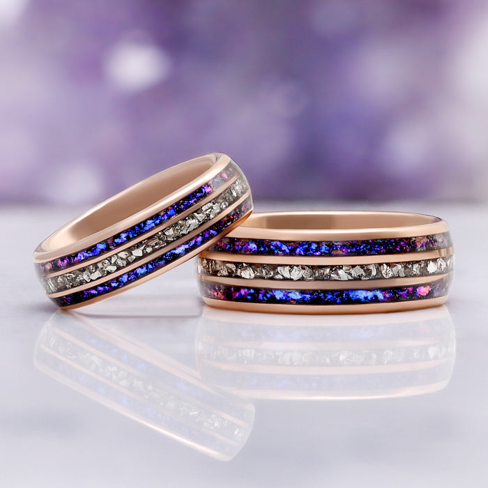 Orion Nebula® & Crushed Diamond Men's Wedding Band in Rose Gold Tungsten (8mm) – top view