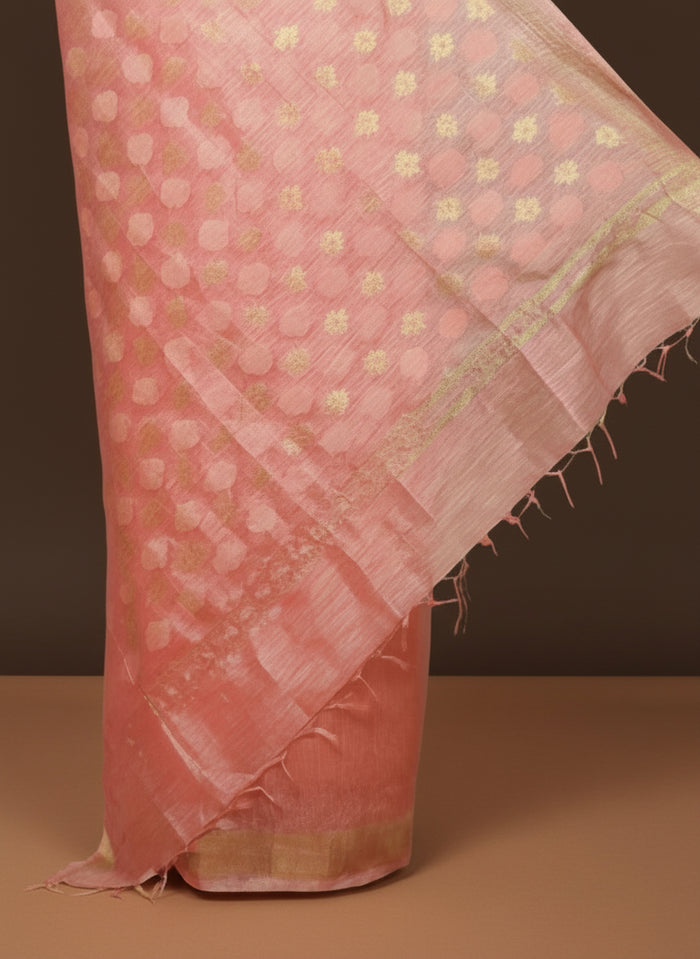 Banarasi Silk Linen Pink Handloom Saree