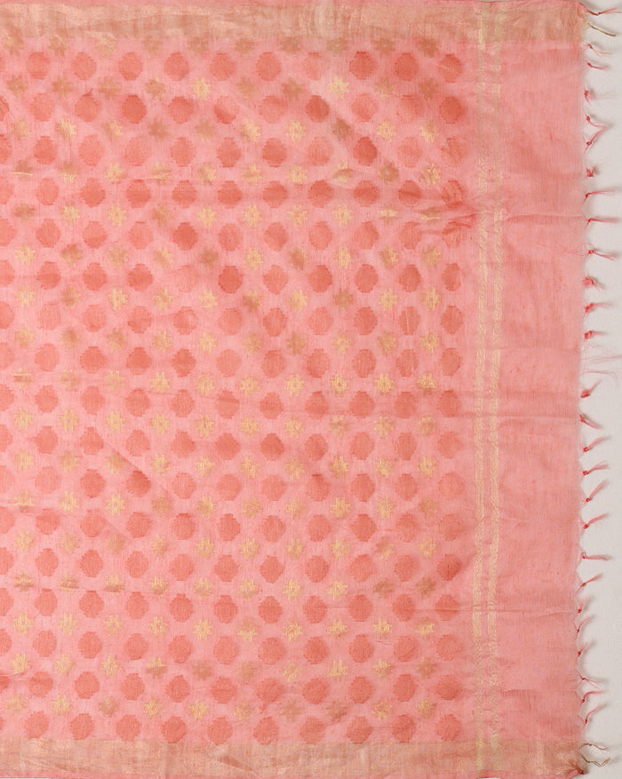 Banarasi Silk Linen Pink Handloom Saree