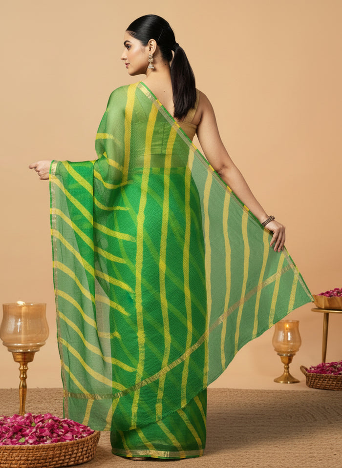 Ornamental Pure Silk Kota Doria Green Saree Handcrafted