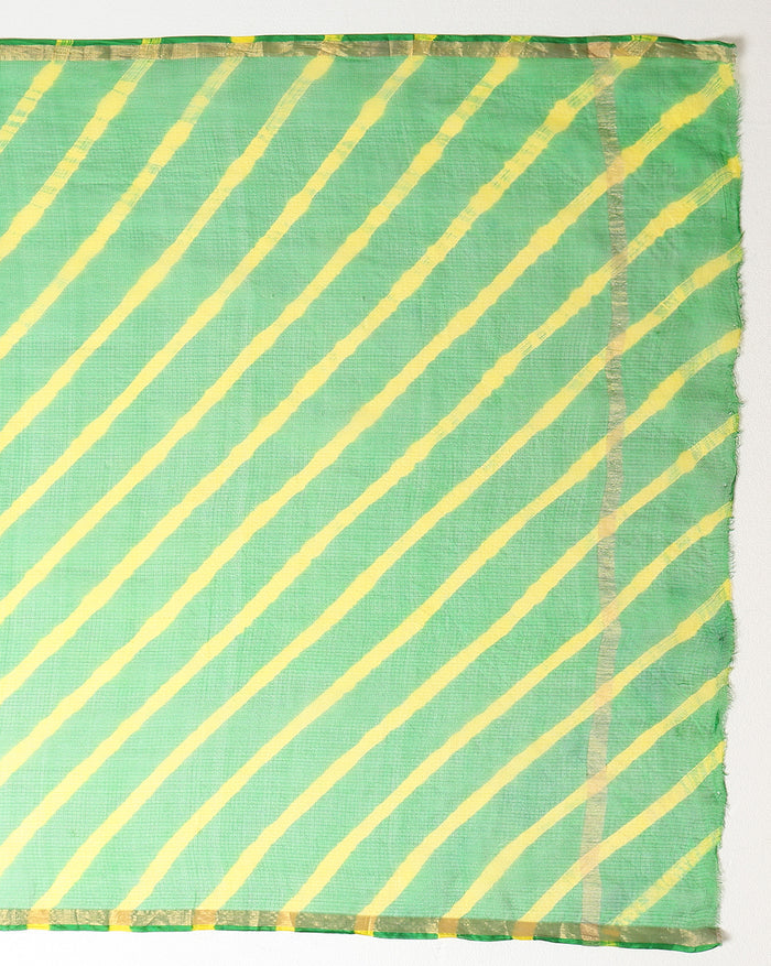 Ornamental Pure Silk Kota Doria Green Saree Handcrafted