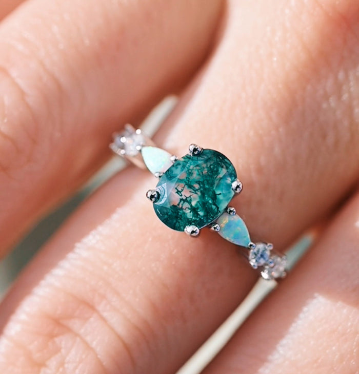 oval moss agate and opal Aquamarise