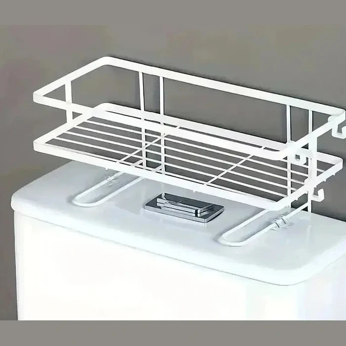 over the toilet storage shelf in white color, ideal for maximizing bathroom space with accessible storage.