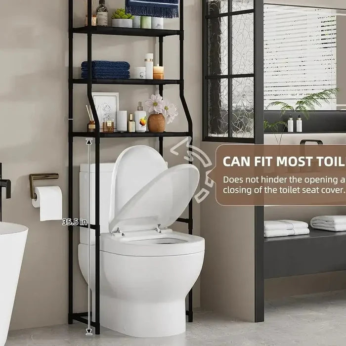 over-the-toilet storage shelf with towel rack fitting most toilets