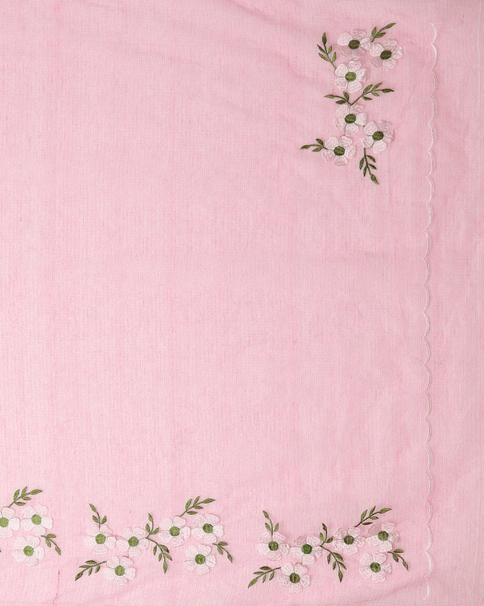 Pale Magenta Pink Pure Kota Doria Saree Embroidered