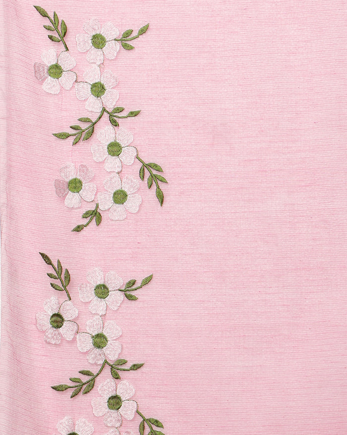 Pale Magenta Pink Pure Kota Doria Saree Embroidered