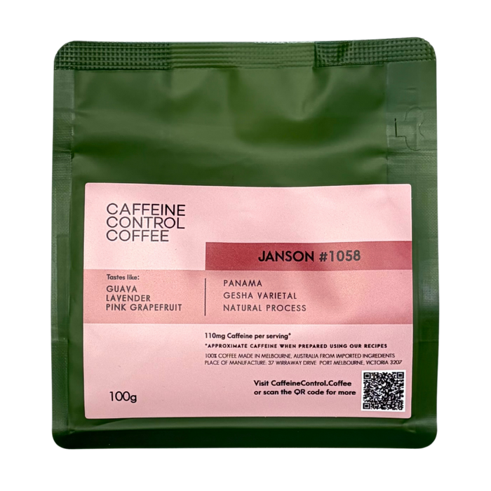 Caffeine Control Coffee package with pink label on a white background