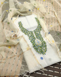 Indiehaat | Kota Cotton Embroidery White Suit (Top+Dupatta)